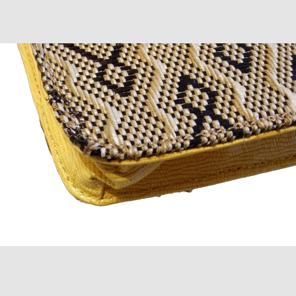 NWT BCBG Raffia Clutch Yellow Leather Purse Handbag Straw Brown - Picture 6 of 6